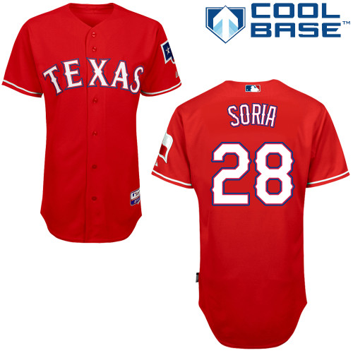 Joakim Soria #28 Youth Baseball Jersey-Texas Rangers Authentic 2014 Alternate 1 Red Cool Base MLB Jersey